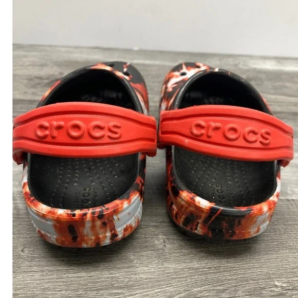 Crocs Toddler C5 Classic Clog Fire Tie Dye Red Black Flame Slip On Shoes - Picture 4 of 7